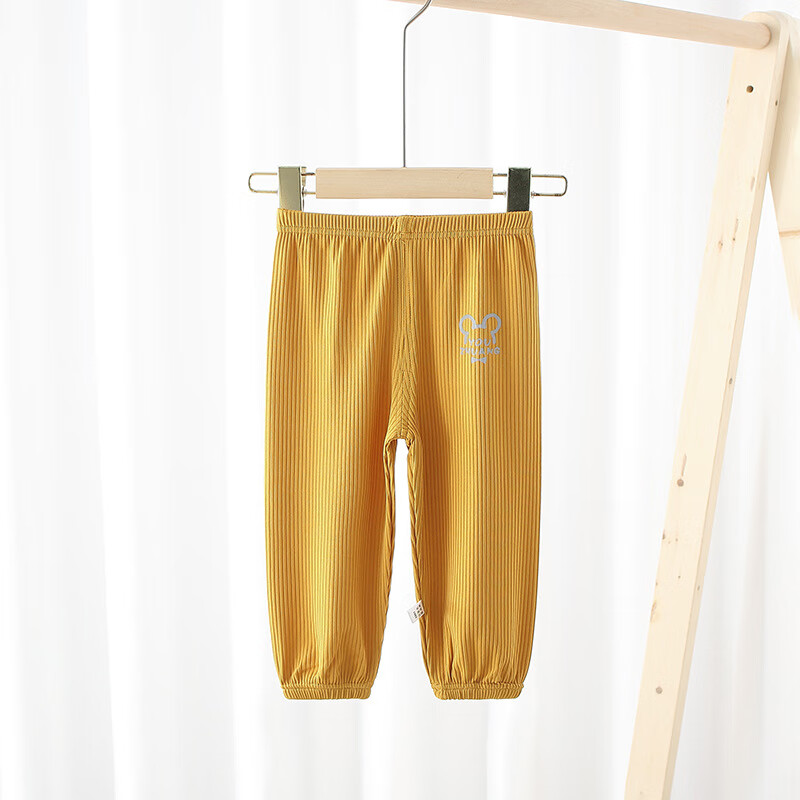 瑄妮薇新款夏季儿童防蚊裤薄款男童灯笼裤子女童休闲裤宽松宝宝童装裤 姜黄LOGO裤 80cm