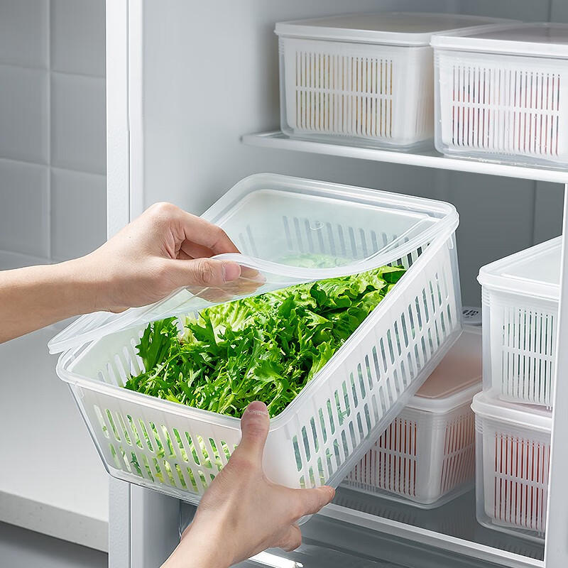 Lissa沥水篮塑料冰箱收纳盒子厨房密封食品级水果专用保鲜盒洗菜盆两用 1.5L*1（软盖）洗菜保鲜两用