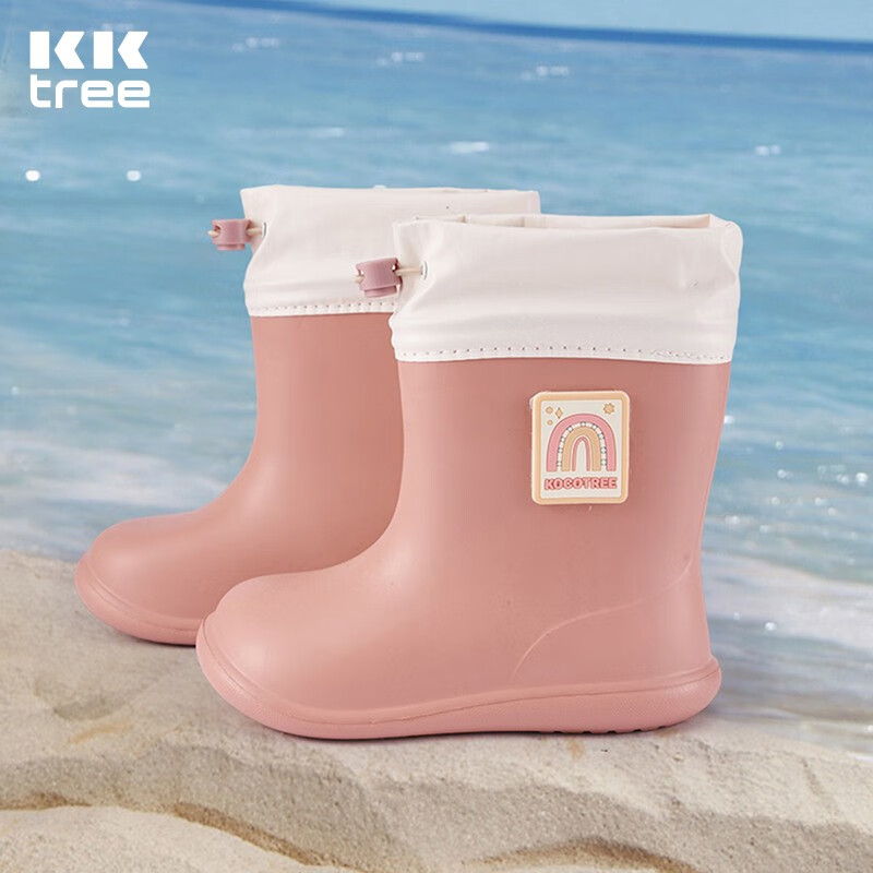 kocotree kk树 宝宝雨靴男童女童雨鞋女款防水防滑男孩幼儿上学专用儿童水鞋 彩虹糖的快乐(粉色)