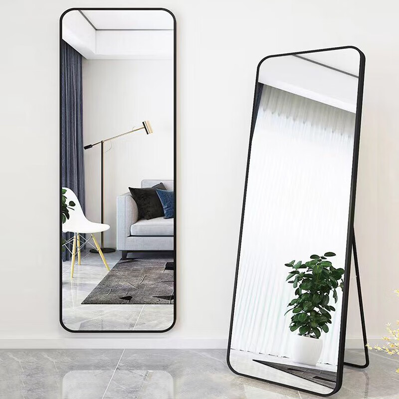泉枫全身镜穿衣落地网红镜子家用壁挂贴墙女生卧室化妆立体挂墙服装店试衣镜 ins风 N6276-04-优雅黑150*40cm
