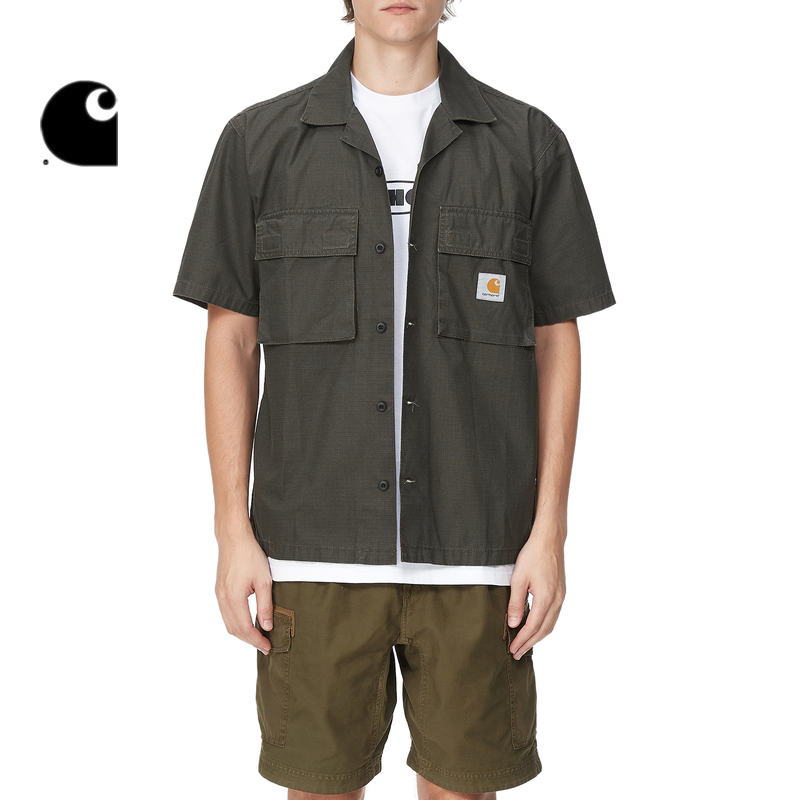 Carhartt WIP短袖衬衫经典LOGO标签多口袋水洗拼色工装030456I