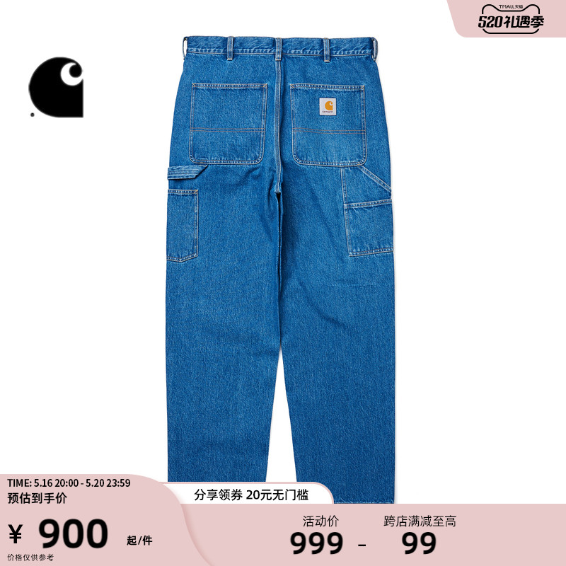 Carhartt WIP牛仔工装裤男装经典LOGO标签多口袋水洗宽版222056J