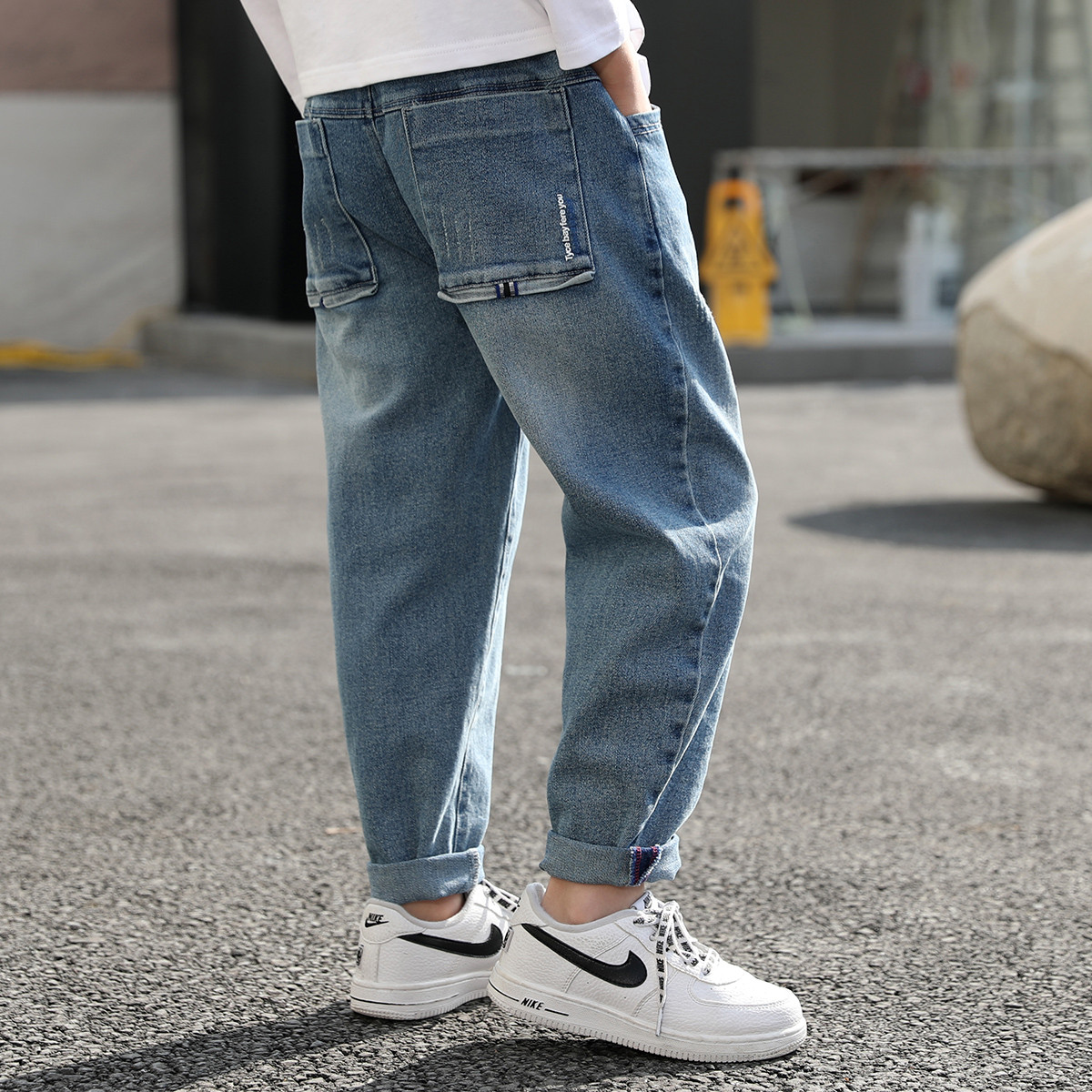 小象汉姆童装男童牛仔长裤2023春装新款男孩长裤子中大童韩版 150 深蓝色