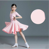 CHUANGPAN 床畔 儿童拉丁舞服装夏季女童舞蹈练功服连体少儿拉丁舞比赛规定演出服 樱花粉色中袖 160cm