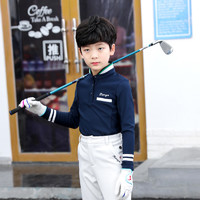 TTYGJ 高尔夫球服装 儿童长袖球服 亲子男女童POLO衫韩版春夏季运动衣服 藏青色 140码