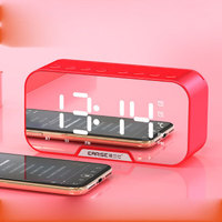 HPANPANG-50镜面无线蓝牙音箱便携礼品插卡学生时钟闹钟电脑音响中文标准版粉色