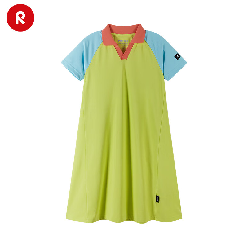 reima女孩儿童大童裙子2023夏季新款洋气短袖连衣裙 绿色822A 146