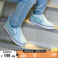 VANS范斯童鞋官方 Slip-On V奶蓝色舒适一脚蹬小童帆布鞋 蓝白棋盘格 21 实测内长12.5cm