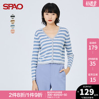 SPAO 女士开衫毛衣秋季短款薄款条纹长袖针织衫SPCKB38S01