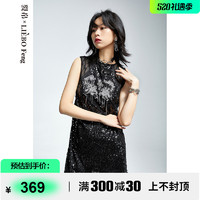 LIEBO 裂帛 Feng设计师品牌2022年秋亮片刺绣小黑裙蕾丝无袖连衣裙