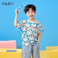 Doraemon 哆啦A梦 女童短袖夏装儿童T恤短袖男童满印t恤中大童童装儿童夏季