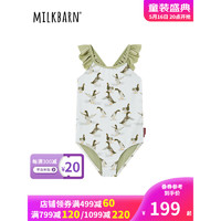 Milkbarn2023新款儿童泳衣女孩荷叶边短袖泳装女童夏季三角连体衣 小鸭子（荷叶边后背交叉） 100cm(2-3Y)