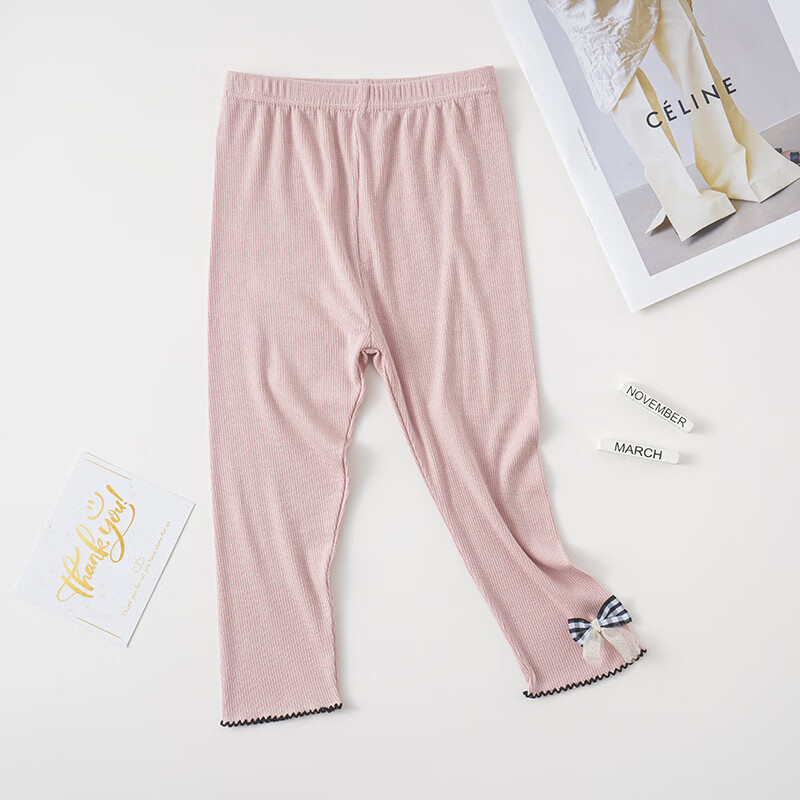瑄妮薇童装女童打底裤宝宝莫代尔韩版七分裤儿童透气轻薄夏季裤子 粉色 100cm