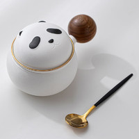 尚言坊熊猫水杯带盖陶瓷泡茶杯带勺子女生情侣定制可爱创意咖啡杯马克杯 白色熊猫咖杯+勺