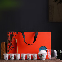 匠仙 羊脂玉白瓷茶具套装德化陶瓷家用简约现代客厅功夫茶具整套高端 羊脂玉瓷套组-牡丹