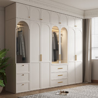 如爵（RUJUE）衣柜家用卧室法式实木质网红储物柜子现代简约玻璃门组合轻奢衣橱 衣柜+边柜 80cm衣柜