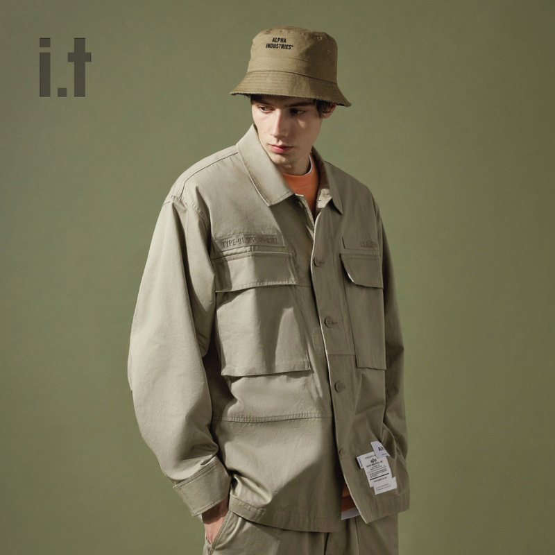 it Alpha Industries男装长袖衬衫春夏军风工装上衣8008L