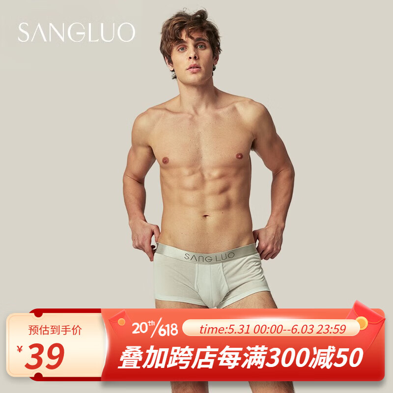 桑罗（SANGLUO）内衣男绢丝莫代尔内裤商场同款休闲平角裤透气无痕内裤男SANGLUO 银灰色 L