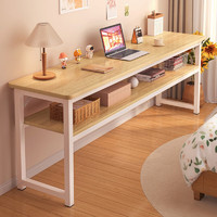 众淘长条桌窄桌家用长桌子工作台简易书桌简易电脑桌写字桌长方形桌子 升级腿-双层黄杉木色100CM