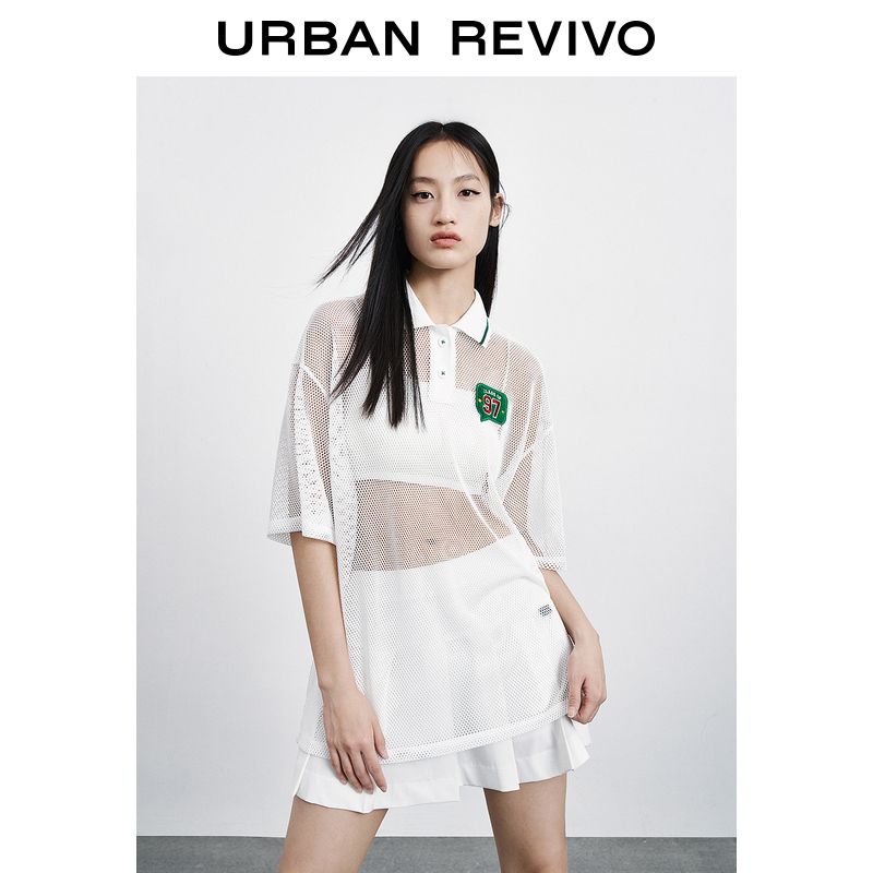 URBAN REVIVO 女士网格POLO短袖T恤
