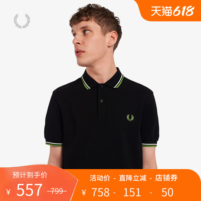FRED PERRY男士POLO衫2023夏季商务休闲麦穗短袖重磅多彩T恤M3600 黑色P37 XXL