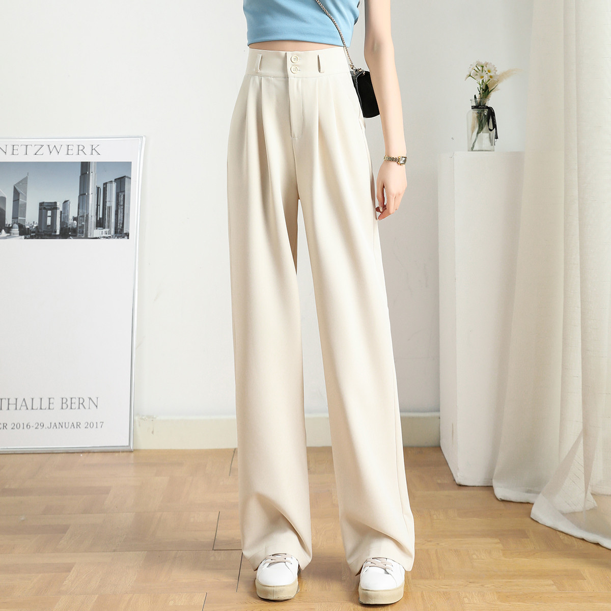 JEANSWEST 真维斯 春季热销高腰显瘦女裤纯色百搭气质小西裤拖地垂感直筒裤女裤子