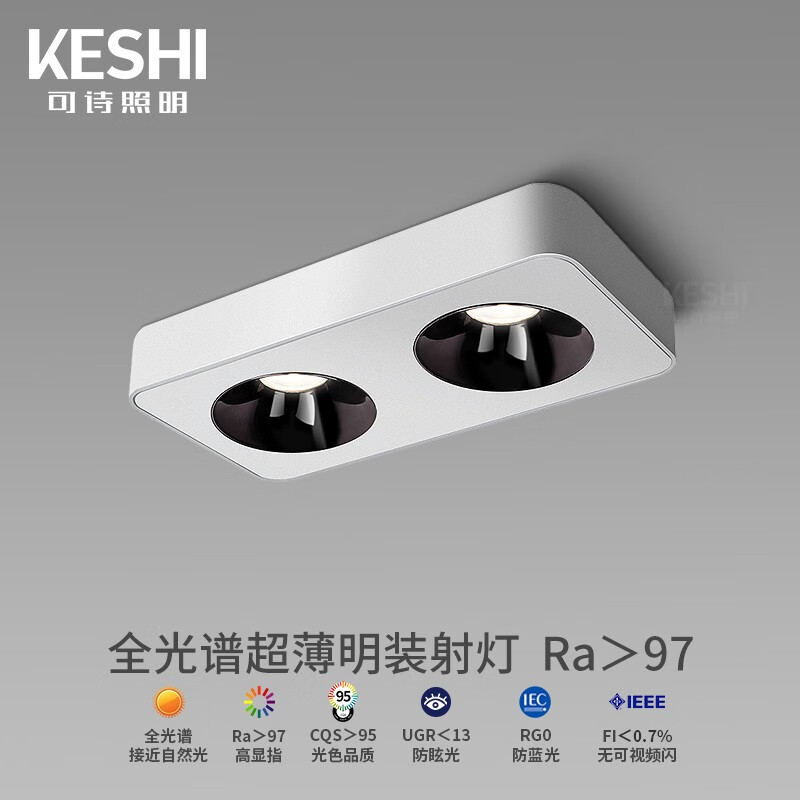 可诗（KESHI）led超薄明装射灯斗胆灯双头防眩全光谱筒灯免吊顶客厅过道无主灯 全光谱 55mm超薄双头2*6W 4000K