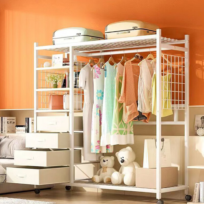 ANERYA 安尔雅 简易衣柜全钢架开放式衣柜加粗加厚双人衣橱可移动带轮出租房柜子