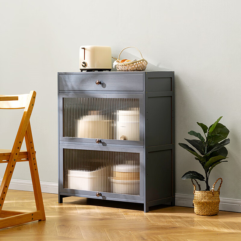 木马人厨房餐边柜储物柜碗柜茶水柜酒柜客厅茶柜边柜子带门置物柜玄关柜 灰色-双门70长