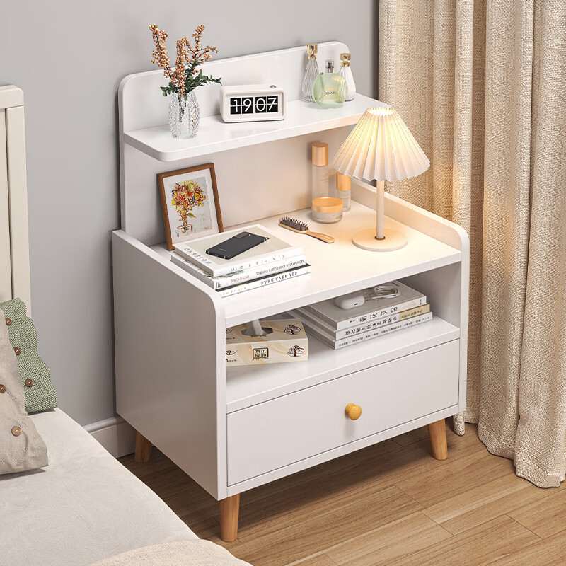 木匠印记床头柜简约现代床边柜抽屉式收纳带隔板置物台边几卧室床头柜 暖白色单抽40cm