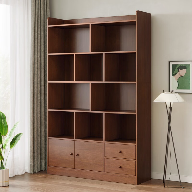 实采（SHICY）简易书架落地客厅置物架简约现代柜子分层收纳架储物柜家用书柜 暖白色80cm