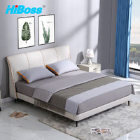 HiBoss皮艺床真皮软包靠背双人床时尚简约婚床卧室大床浅色系单床