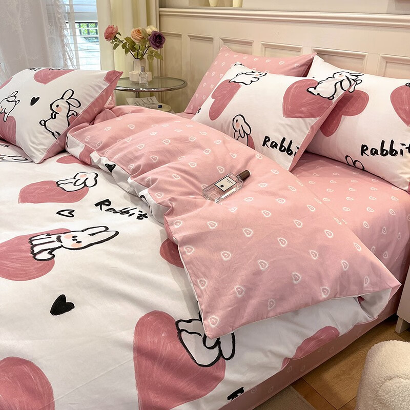 欧莉斯床单四件套卡通儿童被套纯棉床上用品100全棉被罩女孩床笠 福兔呈祥 1.2米床（150*200CM）