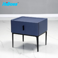 HiBoss床头柜铁艺脚床边柜简约时尚储物柜卧室家具单抽屉科技布柜蓝色