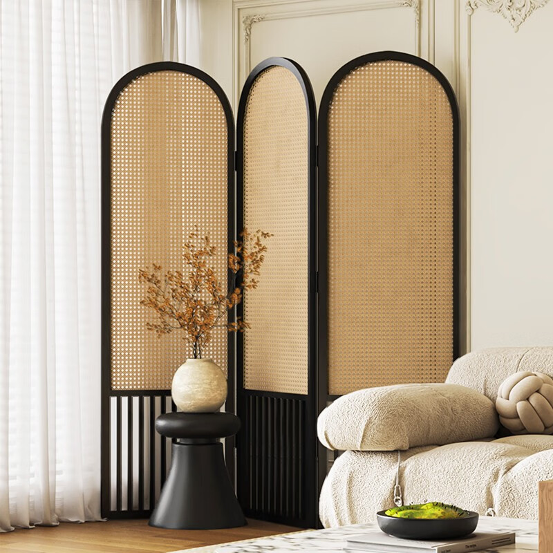 时带家居日式屏风玄关隔断客厅可移动简约实木藤编茶室办公室入户门遮挡 红胡桃木 1扇45*200cm