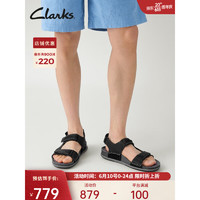 Clarks其乐男鞋自然系列2023夏新品魔术贴革凉鞋舒适透气沙滩鞋 黑色261723327 42