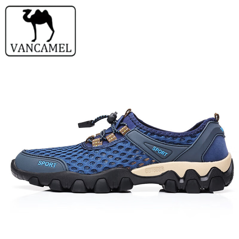 VANCAMEL骆驼男鞋透气运动鞋男网布户外登山鞋涉水溯溪鞋 蓝色. 39