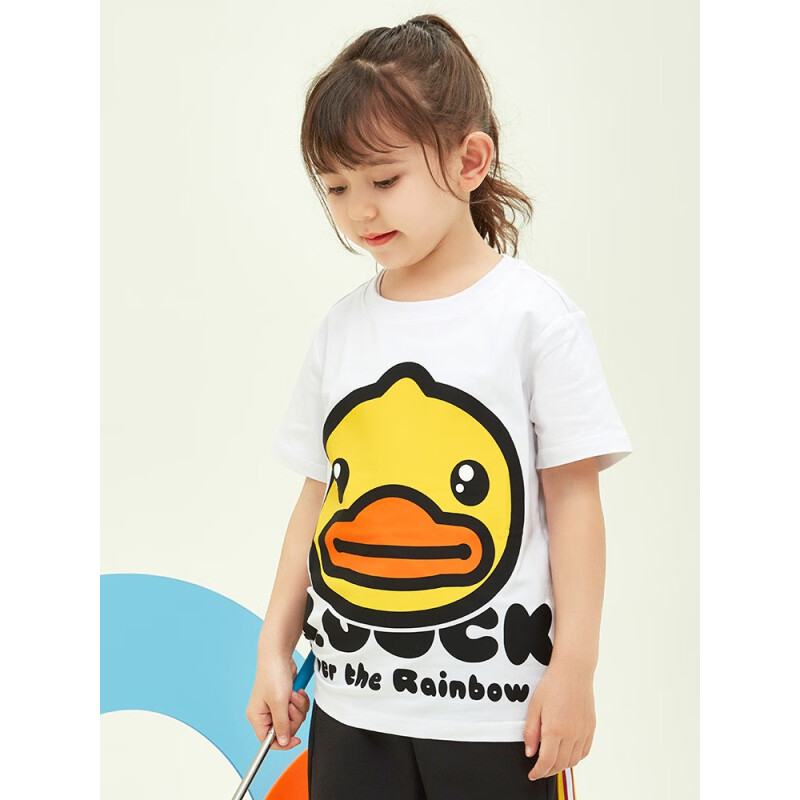 B.Duck小黄鸭童装亲子装男童短袖T恤夏装女童上衣洋气 白色（BF2201922A） 160cm