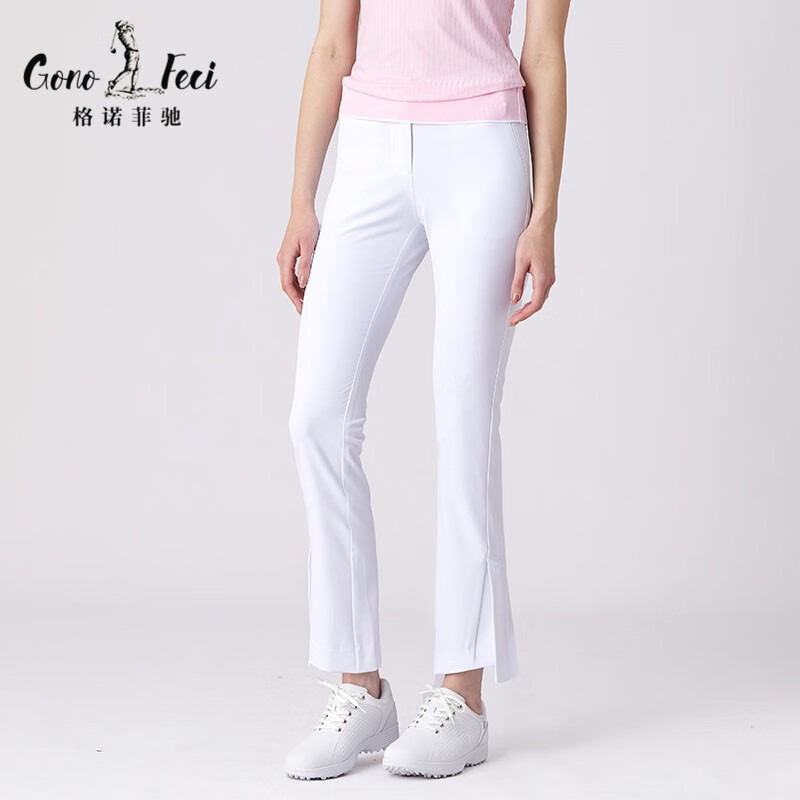 格诺菲驰（GONOFECI）高尔夫服装女裤子速干免烫golf球裤显瘦微喇九分裤弹力修身长裤 白色 S