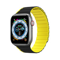 DUXDUCIS适用苹果S8 ultra手表表带apple iWatch7硅胶磁吸撞色s6时尚男女 黑黄 iwatch7/8代