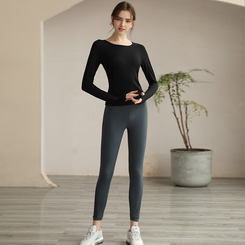 朵梵蓮（Duofanlian）朵梵蓮气质仙气瑜伽服套装女春夏新款2023网红训练健身服速干跑步 S829-经典黑+K914-灰蓝色 S