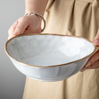 悠瓷（youcci）高颜值水纹异形餐具家用8英寸窑变陶瓷碗菜碗沙拉碗复古面碗商用 8英寸水波纹元宝碗-润雪