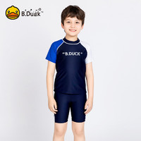 B.Duck小黄鸭分体泳衣男童 短袖短裤青少年儿童透气舒适运动泳衣 藏青 160