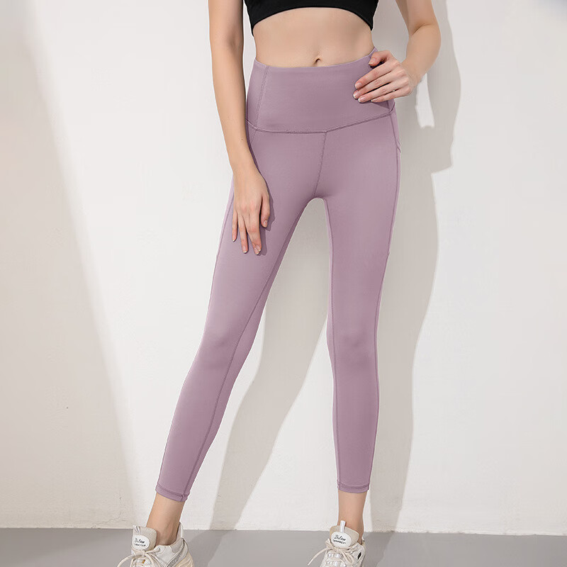 朵梵蓮（Duofanlian）超弹性瑜伽服女健身裤提腰蜜桃臀紧身裤速干跑步运动瑜伽裤 烟紫粉 S
