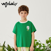 Woobaby女童吸湿速干t恤中大童凉感短袖儿童上衣23夏季新品 青谧绿 110cm