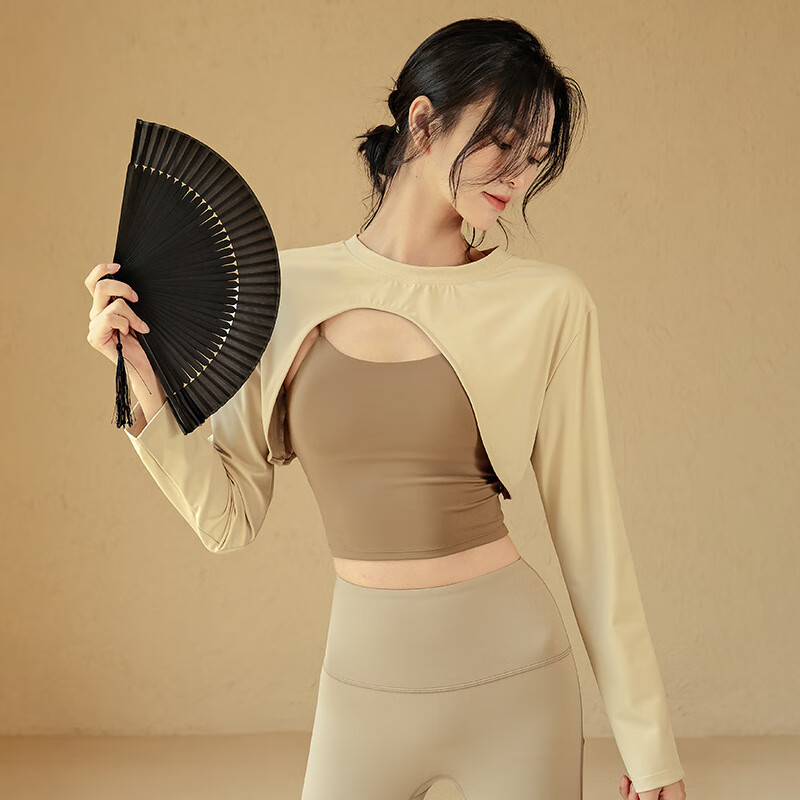 朵梵蓮（Duofanlian）卡其色系列秋冬运动瑜伽服透气跑步高端气质训练健身服女 杏 S