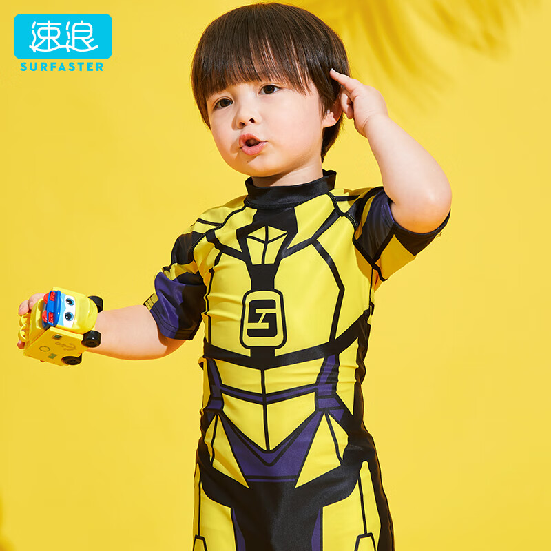 SURFASTER 速浪 儿童泳衣连体宝宝男童中小童夏季游泳训练水上乐园 炫酷机器人100