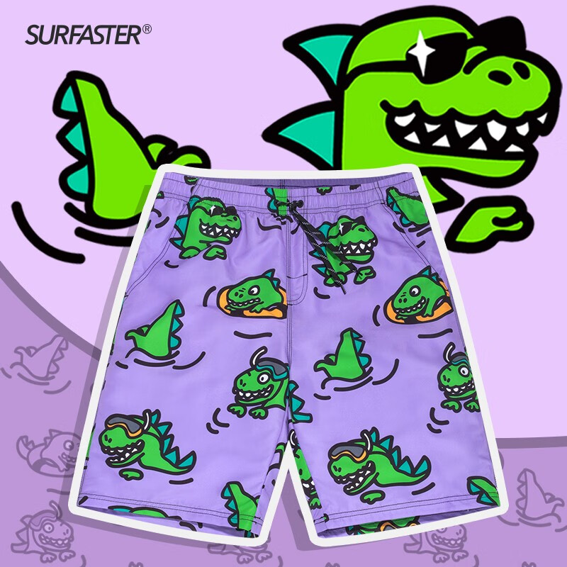 SURFASTER 速浪 男士速干沙滩裤海边可下水度假休闲 恐龙浴场（内衬款）S