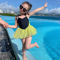 魔肯（MOKEN）新款儿童连体泳衣女童夏季纱裙宝宝洋气吊带装游泳衣套装公主 绿色 90(适合身高80-85cm)