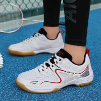 德芙莎（DEFUSHA）新款羽毛球鞋透气乒乓球鞋轻减震女鞋比赛训练鞋网球 白红 36